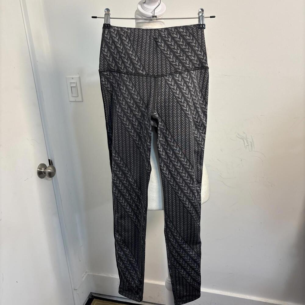 Aerie Womens Sz S Chill Play Move Rope Braid High Rise Gray Black‎ Leggings NWOT
